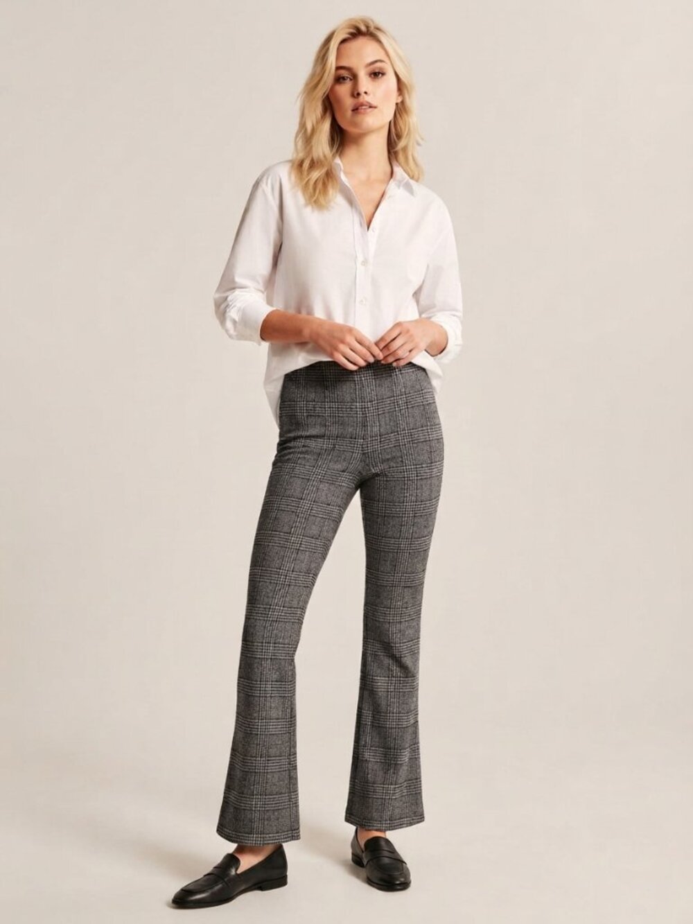 2/$30 TAHARI Glen Plaid Flare Trouser Mid Rise Gray Large #A4838